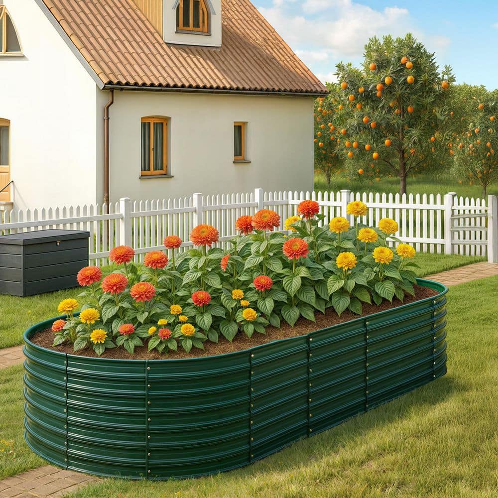 94 in. Galvanized Steel Oval Raised Garden Bed Planter Box Outdoor Garden Planter for Vegetables/Flowers - Hercitys