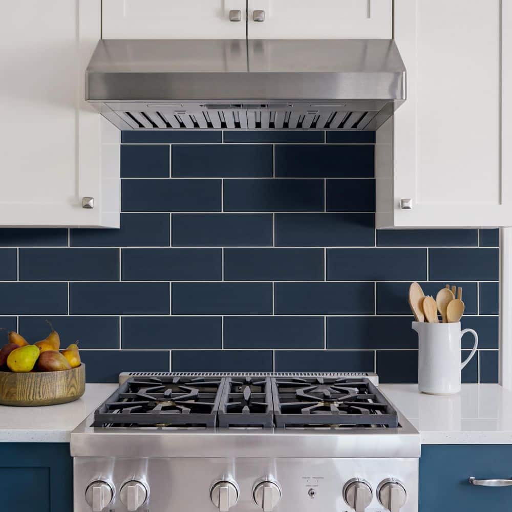 Midnight Dark Blue 4 in. x 12 in. Glass Subway Wall Tile (4.95 sq. ft./Case) - Hercitys