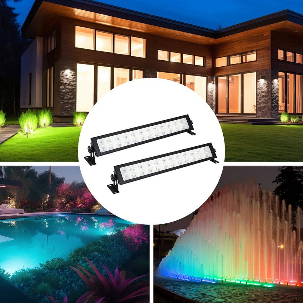 72-Watt Equivalent 4500 Lumens 180-Degree Black LED Flood Light Dimmable Wall Washer Light with Remote (2-Pieces) - Hercitys