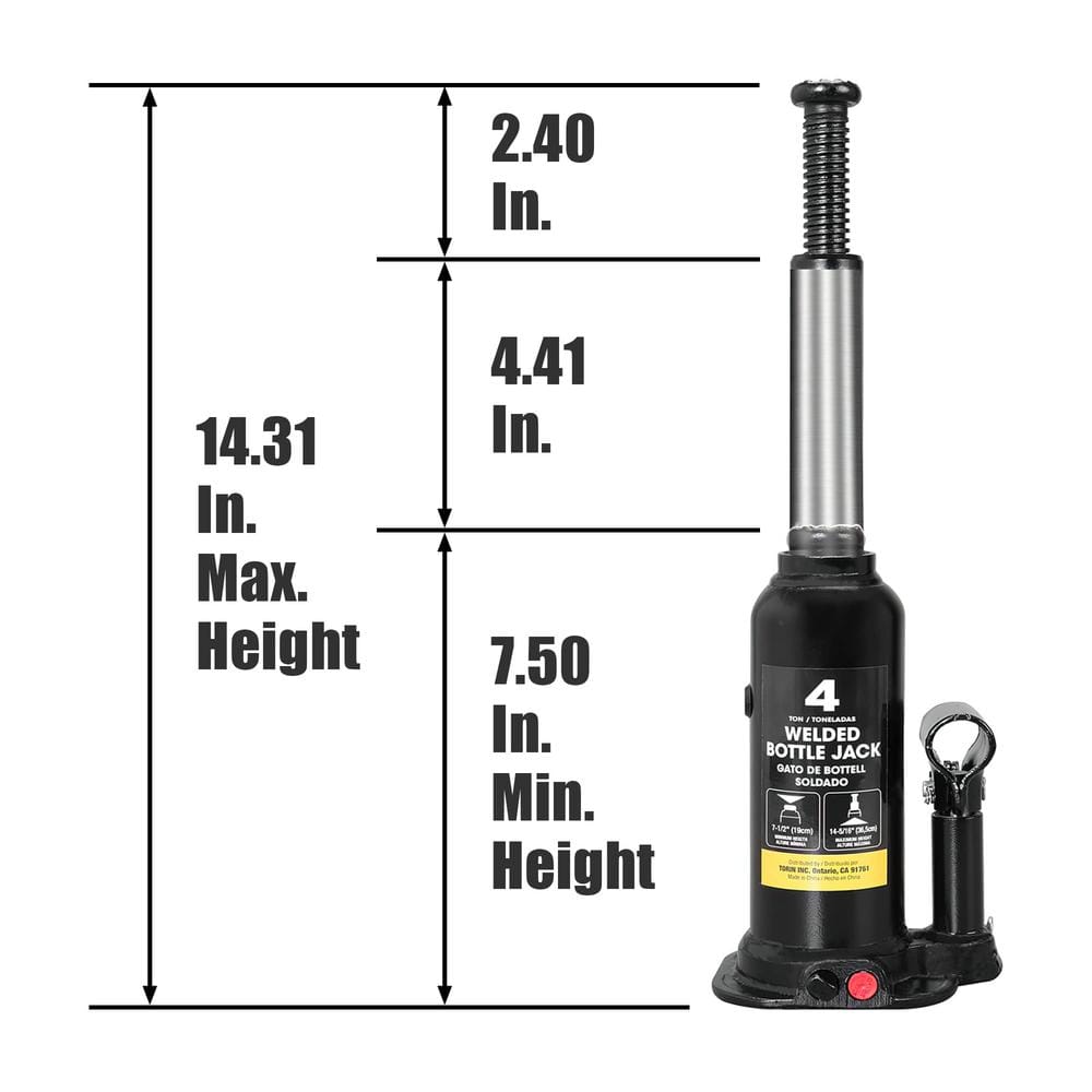 Welded Hydraulic Car Bottle Jack for Auto Repair and House Lift, Black, 4 Ton (8,000 lbs.) - Hercitys