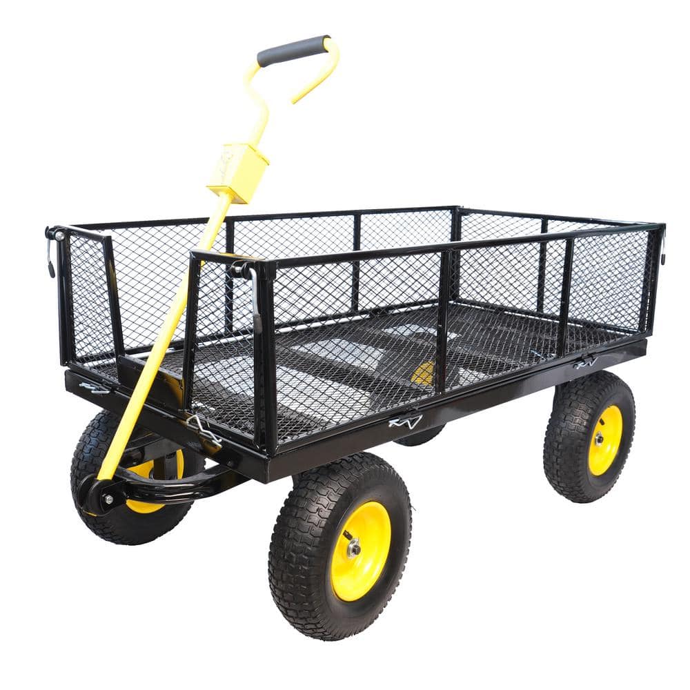 8.6 cu.ft. Black Big Garden Cart with Pneumatic Tires, Maximum Static Load is 880 lbs. - Hercitys