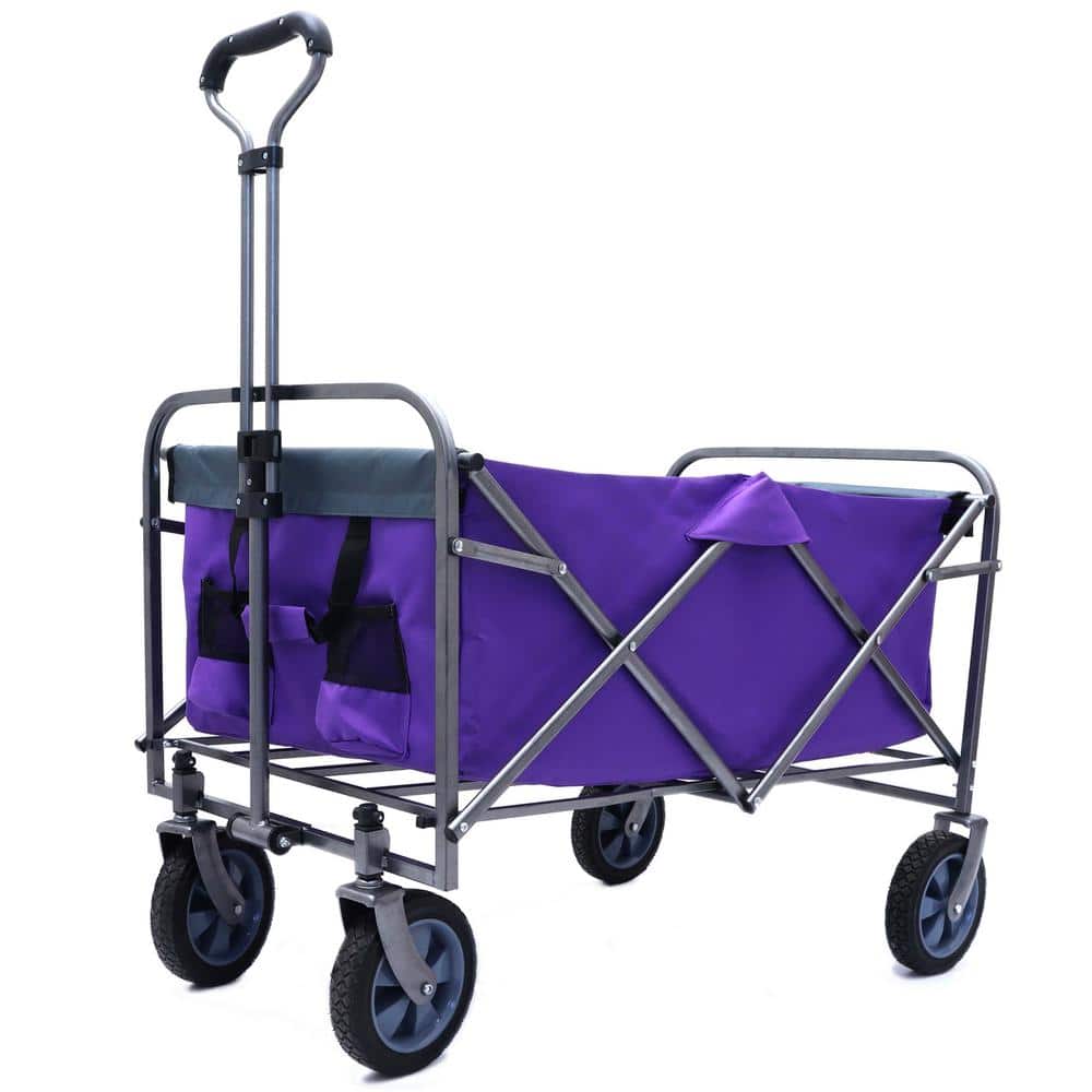 Purple 19 cu. ft. Steel Garden Cart Outdoor Garden Multipurpose Micro Collapsible Beach Trolley Camping Folding Wagon - Hercitys