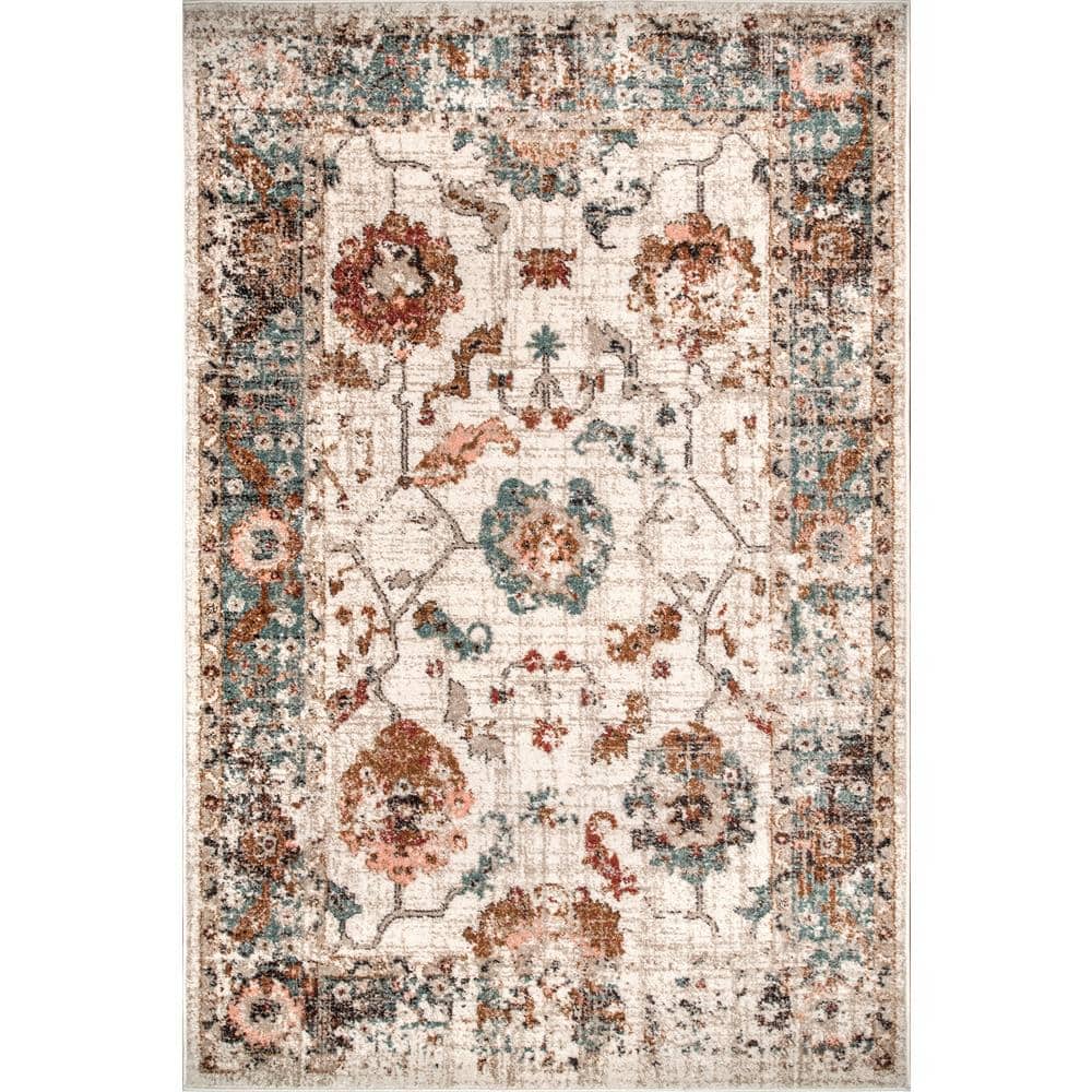 Cecil Vintage Floral Beige 9 ft. x 12 ft. Area Rug - Hercitys