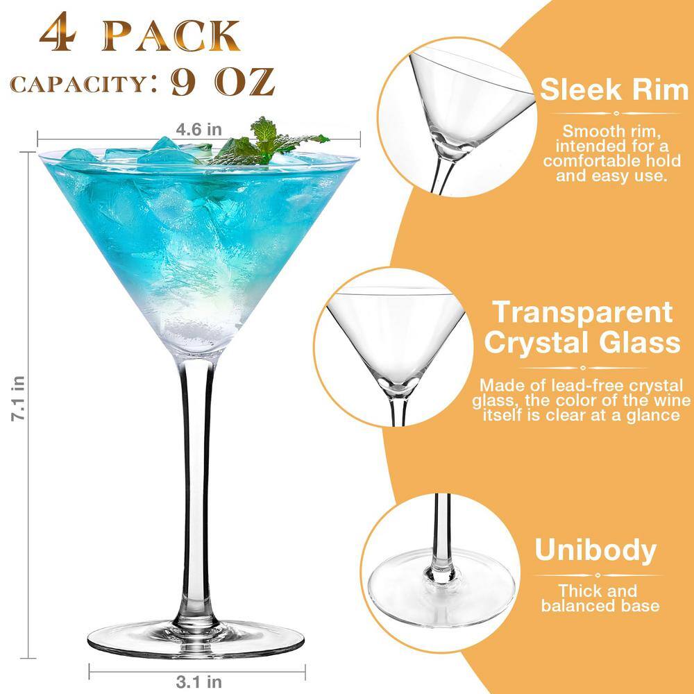 9 oz. Clear Glassware Set (Set of 4) Hand Blown, Crystal Martini Glasses, Bar Glassware Gift Set - Hercitys