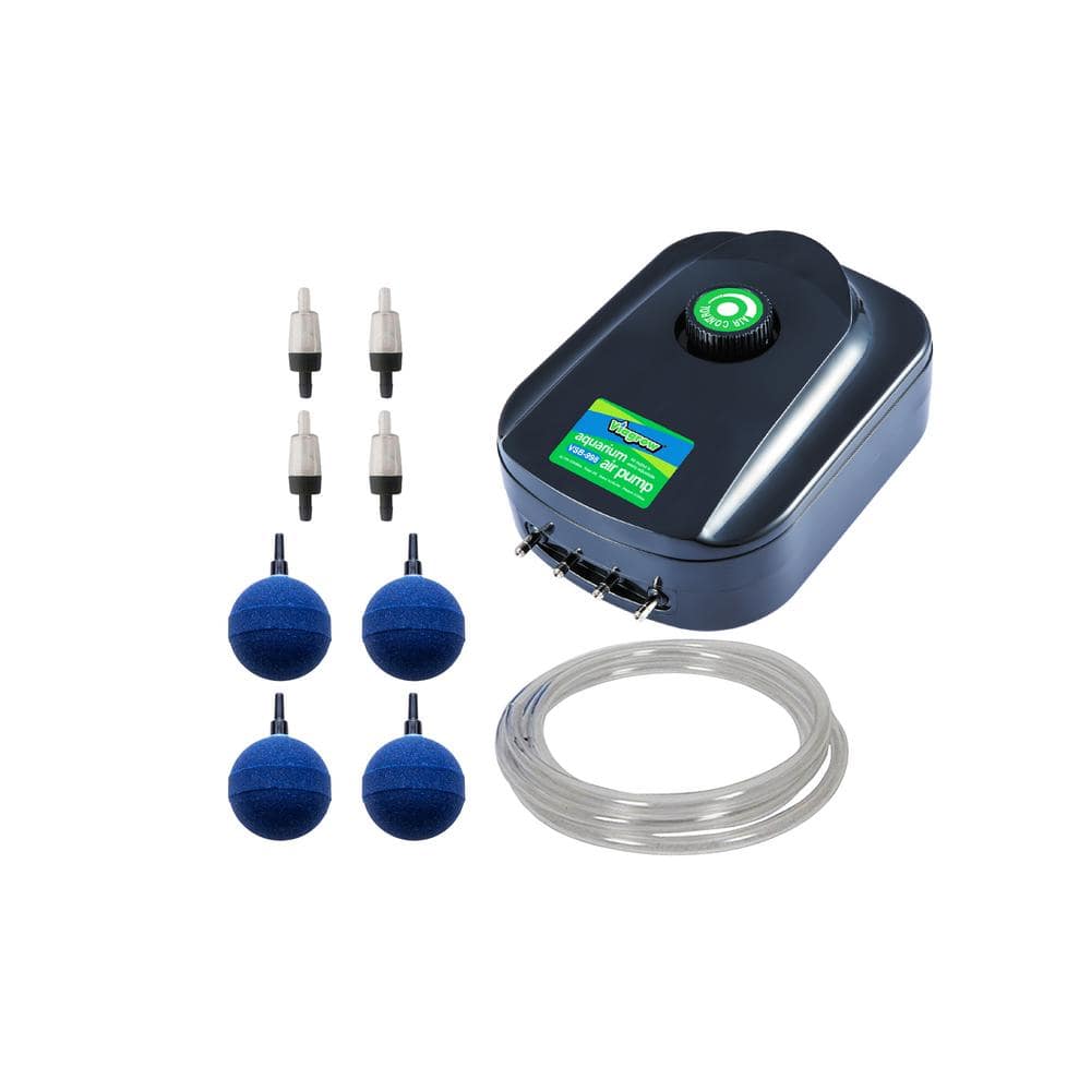 Four Valve Air Pump with Four 2 in. Air Stones, 24 ft. 1/4 in. Vinyl Tubing & Inline Check Valve - Hercitys