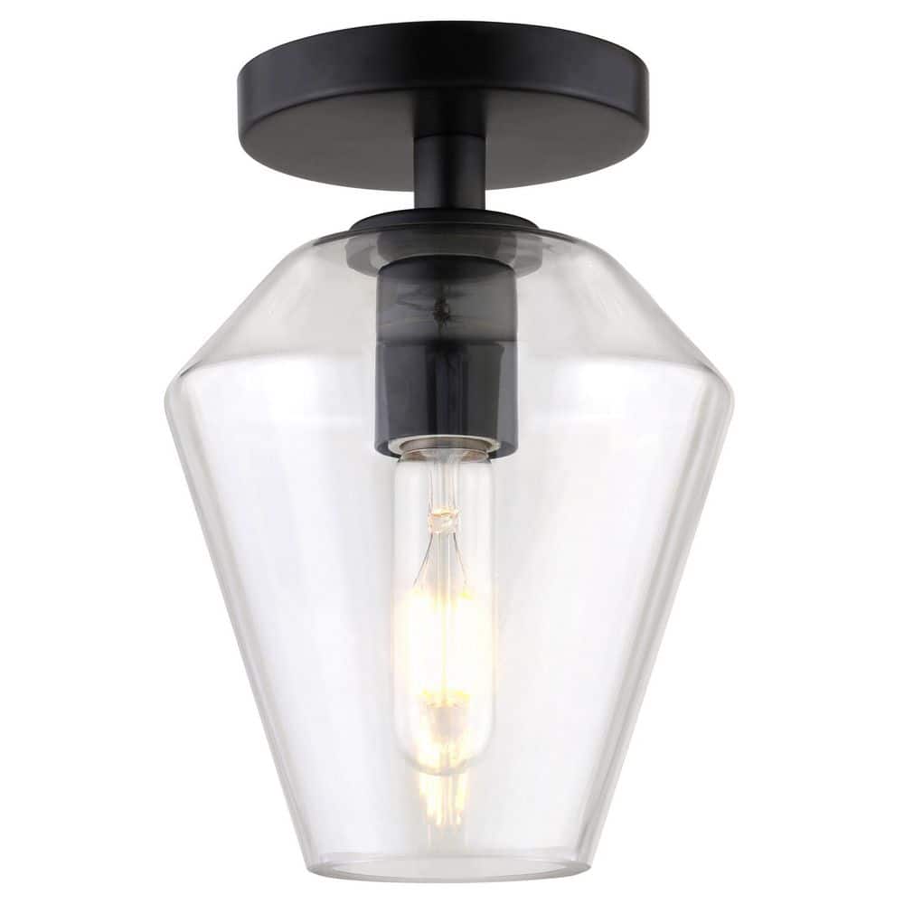 Remy 7 in. Matte Black and Clear Semi Flush Mount with Glass Shade - Hercitys