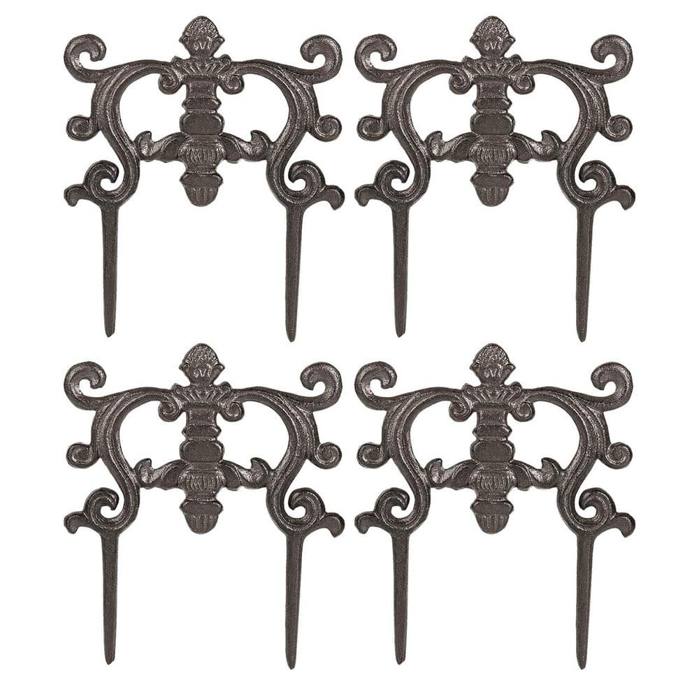 Decorative Cast Iron Flower Bed Edging 9.4 Tall Heavy Duty Garden Fence Scrollwork Fleur de Lis Design 4PC Set - Hercitys