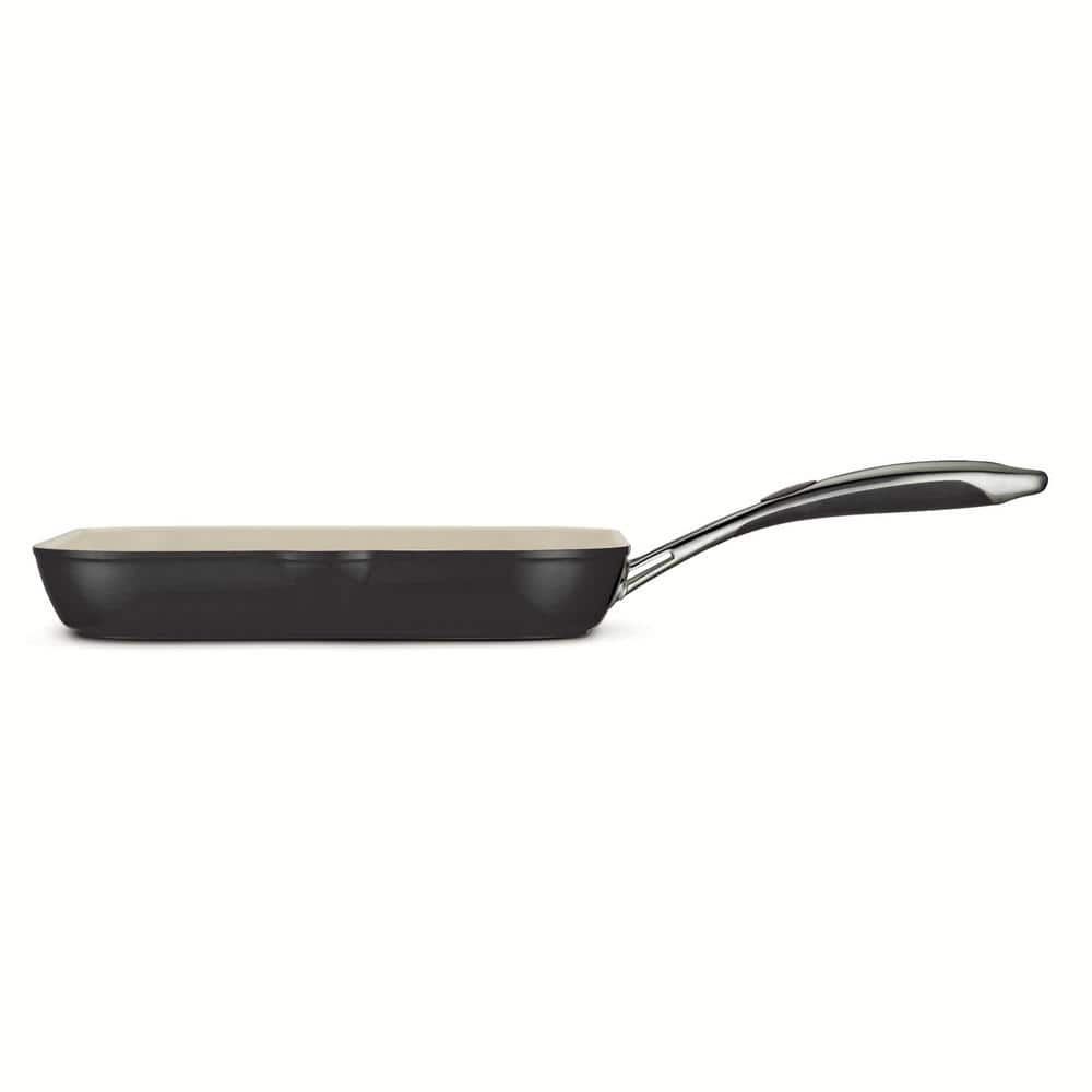Gourmet Ceramica Deluxe 11.7 in. Aluminum Ceramic Nonstick Grill Pan in Metallic Black - Hercitys