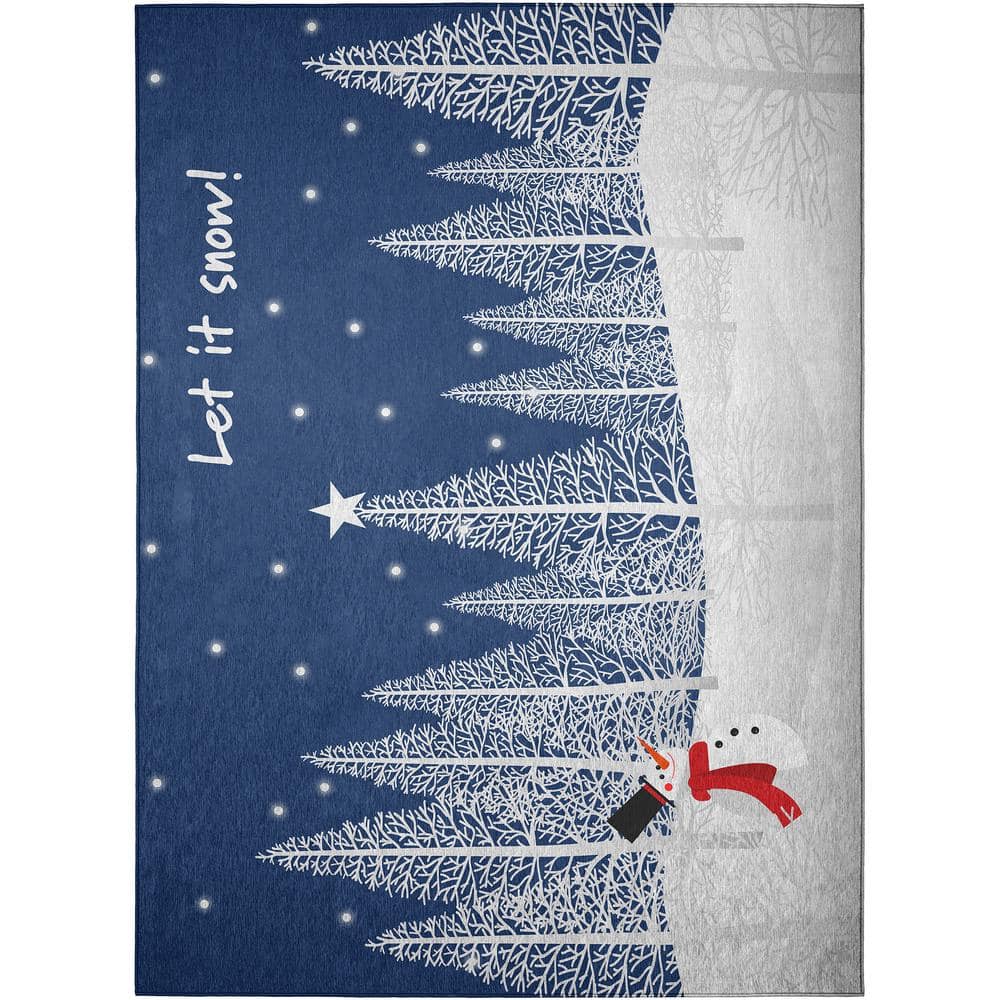 Cozy Winter Blue 5 ft. x 7 ft. 6 in. Indoor/Outdoor Washable Area Rug - Hercitys