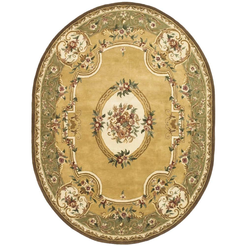 Classic Light Gold/Green 5 ft. x 7 ft. Oval Border Area Rug - Hercitys