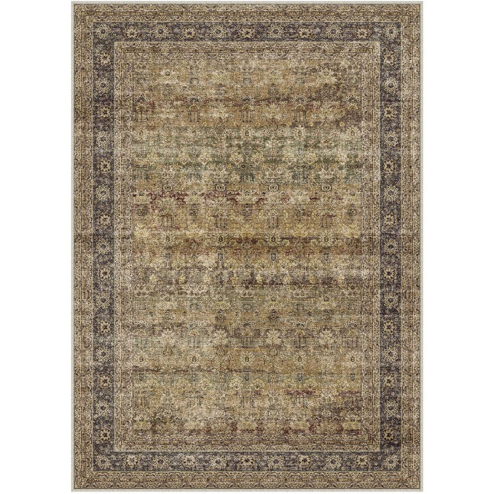Rye Brown 5 ft. x 7 ft. Distressed Vintage Floral Area Rug - Hercitys