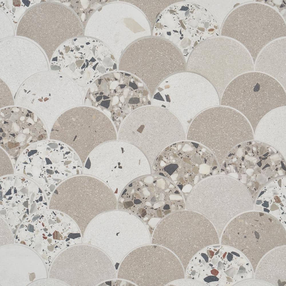 Bryant Scale Beige 11.02 in. x 15.74 in. Matte Porcelain Terrazzo Look Mosaic Floor and Wall Tile (1.2 sq. ft./Each) - Hercitys