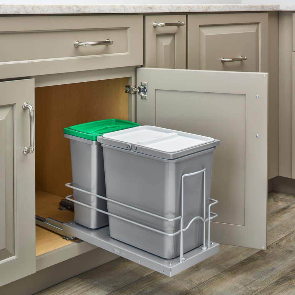 Gray Undermount Pull Out Trash Can Recycle Bin w/Soft-Close - Hercitys