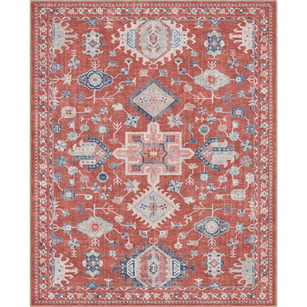 Apollo Serapi Delhi Traditional Floral Medallion, Red 5 ft. 3 in. x 7 ft. 3 in. Area Rug - Hercitys