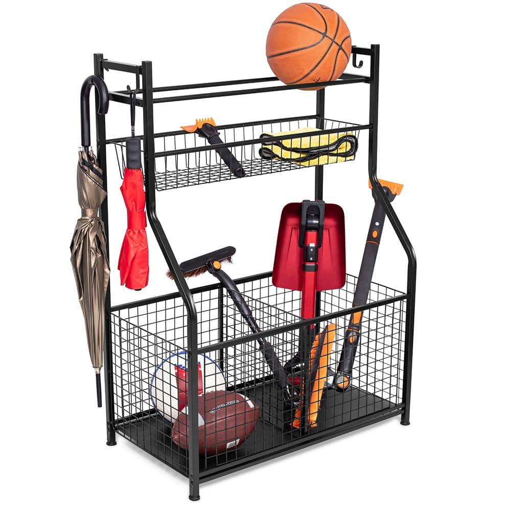 Home Sports Equipment Black 3-Tier Steel Garage Storage Shelving Unit (16.75 in. W x 43 in. H x 30.73 in. D) - Hercitys