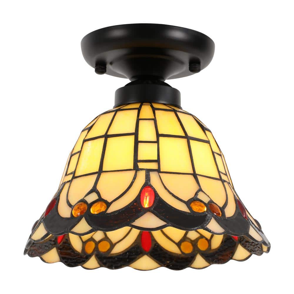 7.87 in. 1-Light Retro Elegant Colored Glass Shade Flush Mount Ceiling Light - Hercitys