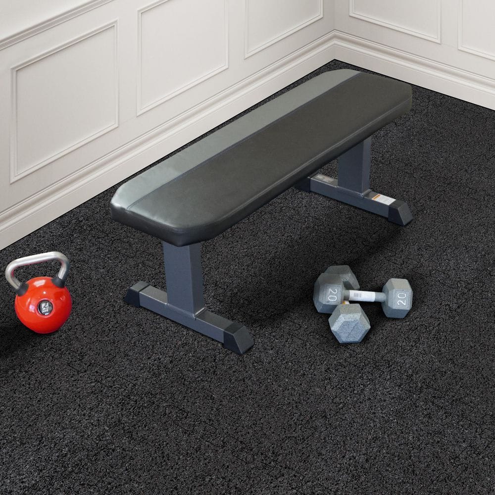 Rubber Gym Tiles with Black Colored Flake 18 in. x 18 in. 8mm Thick Interlocking Tile (6 Tiles/Case) (13.875 sq. ft.) - Hercitys