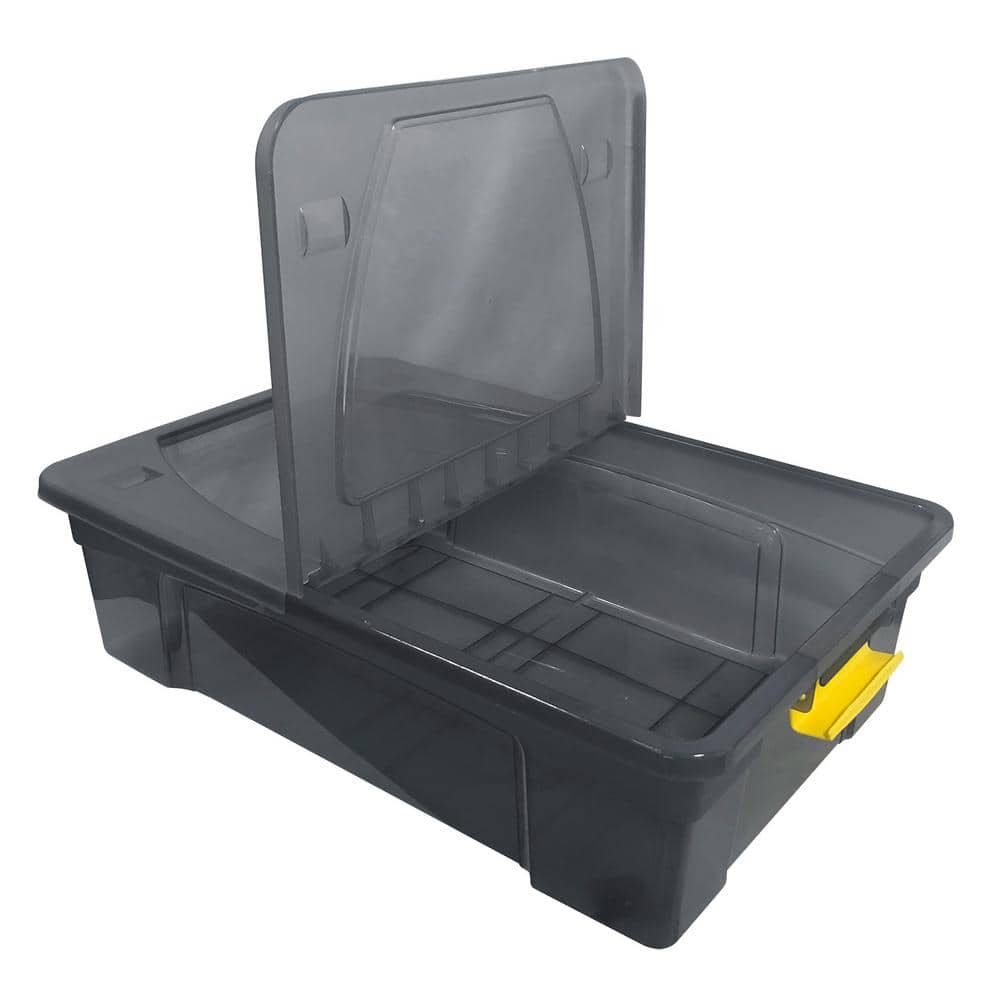 7.4 Gal. Storage Box Translucent in Grey Bin with Yellow Handles with cover - Hercitys