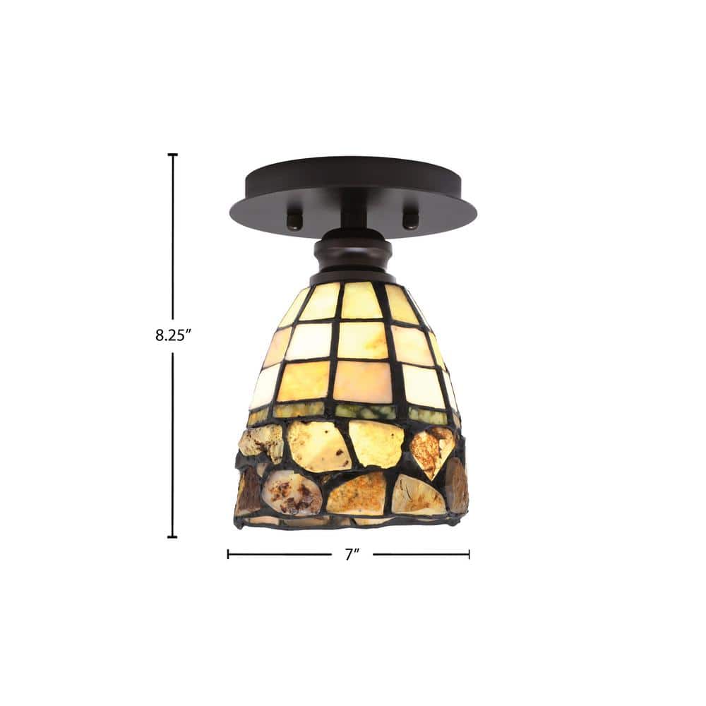 Albany 1-Light 7 in. Espresso Semi-Flush with Cobblestone Art Glass Shade - Hercitys
