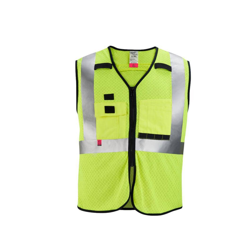 Arc-Rated/Flame-Resistant 2X-Large/3X-Large Yellow Mesh Class 2 High Visibility Safety Vest with 10-Pockets - Hercitys