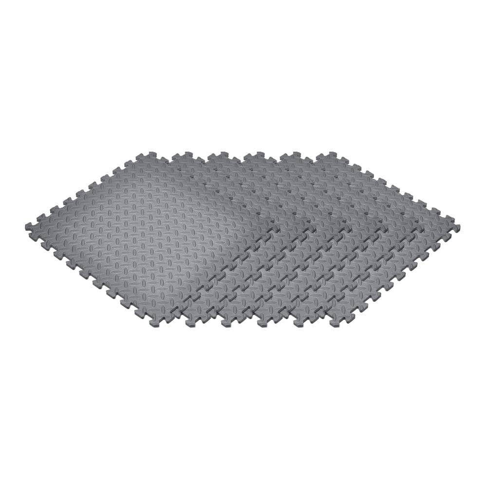 Gray 24 in. x 24 in. EVA Foam Solid Color Diamond Plate Interlocking Tile (24-Tile) - Hercitys