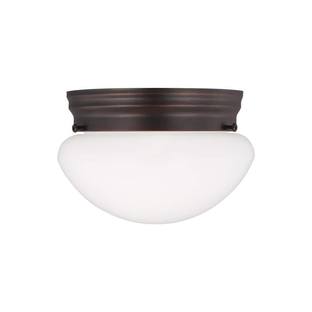 Webster 7.75 in. 1-Light Bronze Classic Flush Mount with White Glass Shade - Hercitys
