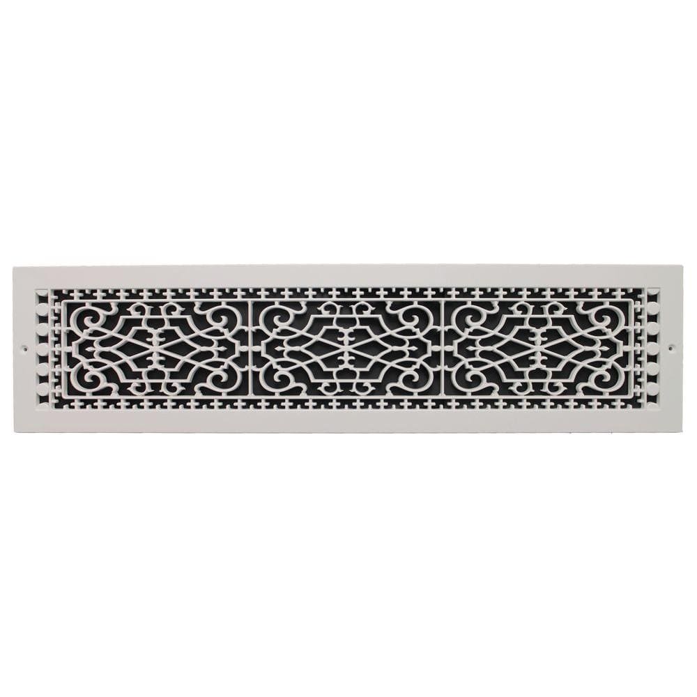 Victorian Base Board 30 in. x 6 in. Opening, 8 in. x 32 in. Overall Size, Polymer Decorative Return Air Grille, White - Hercitys