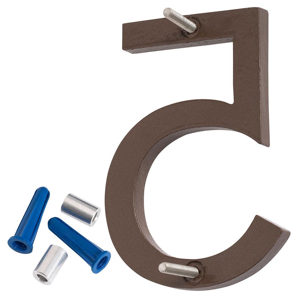 8 in. Satin Nickel/Sand 2-Tone Aluminum Floating or Flat Modern House Number 5 - Hercitys