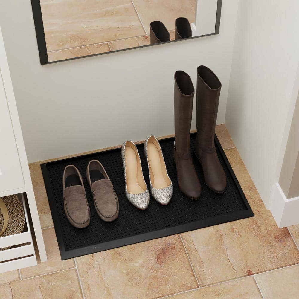 Easy clean, Waterproof Non-Slip Indoor/Outdoor Rubber Boot Tray, 18 in. x 28 in., Black Tray - Hercitys