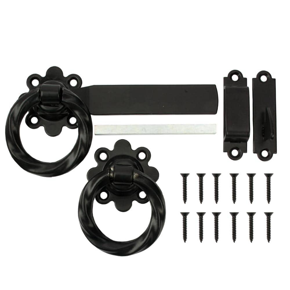6 in. Black Heavy Duty Decorative Gate Ring Latch - Hercitys
