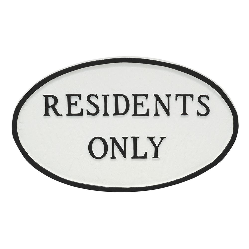 6 in. x 10 in. Small Oval Residents Only Statement Plaque Sign – White/Black - Hercitys
