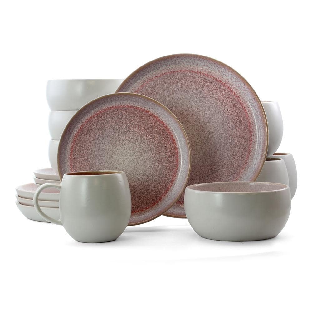 Mocha Muave 16-Piece Rustic Pink Stoneware Dinnerware Set (Service for 4) - Hercitys