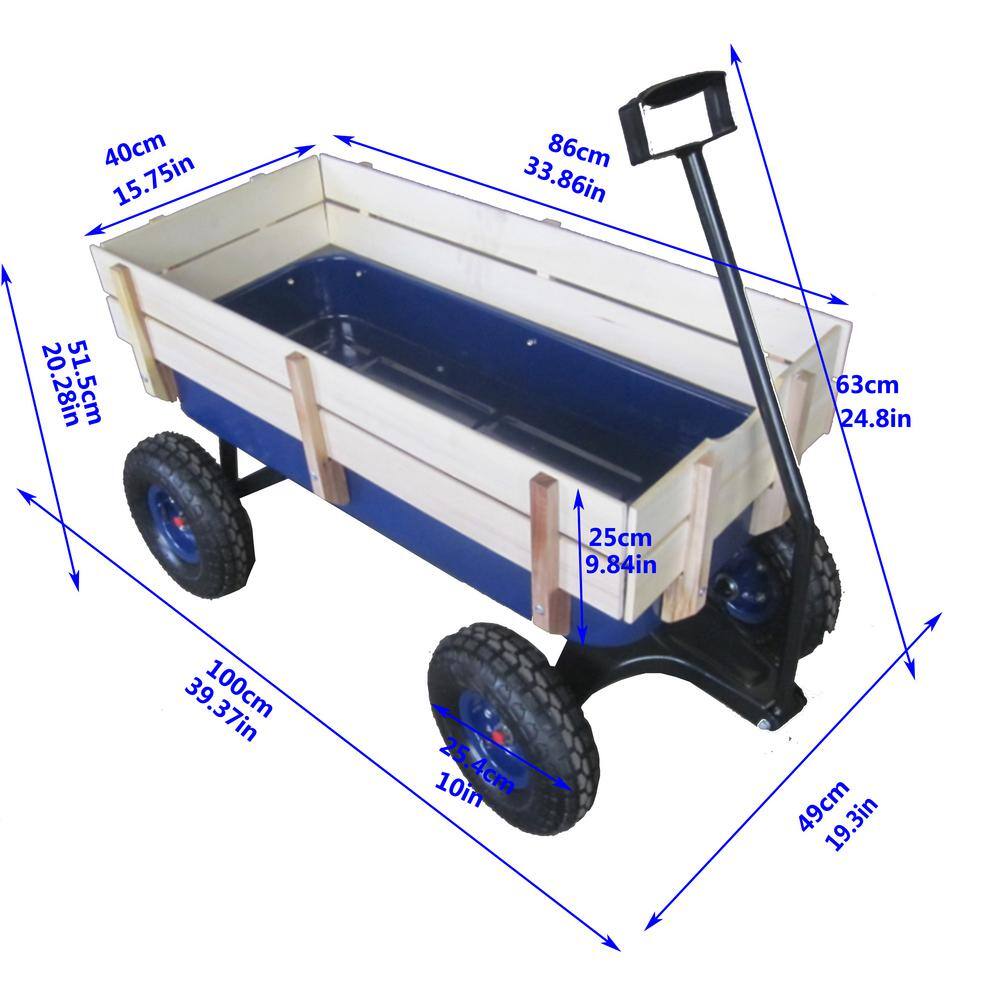 8.92 Cu. Ft. Blue Metal Outdoor Garden Cart with Air Tires for Children - Hercitys