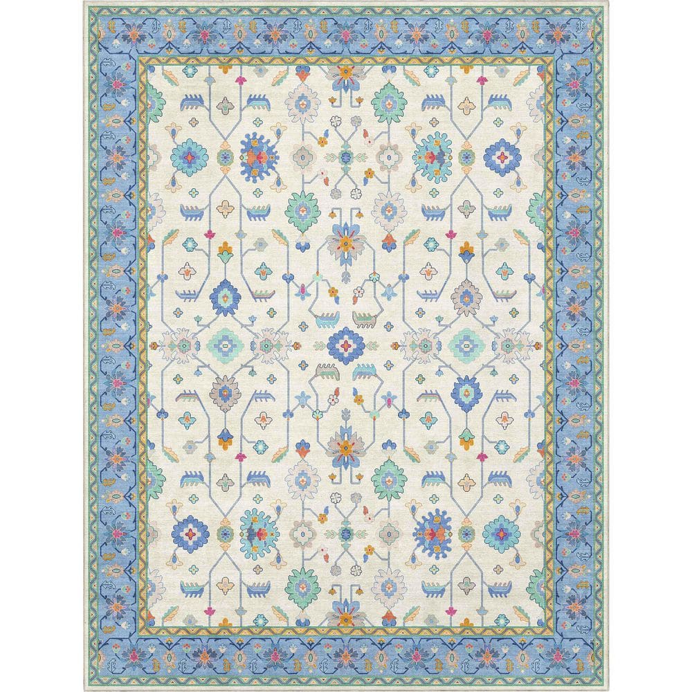 Ushak Antalya Modern Vintage Persian, 5 ft. 3 in. x 7 ft. 3 in., Ivory Blue Multi Area Rug - Hercitys