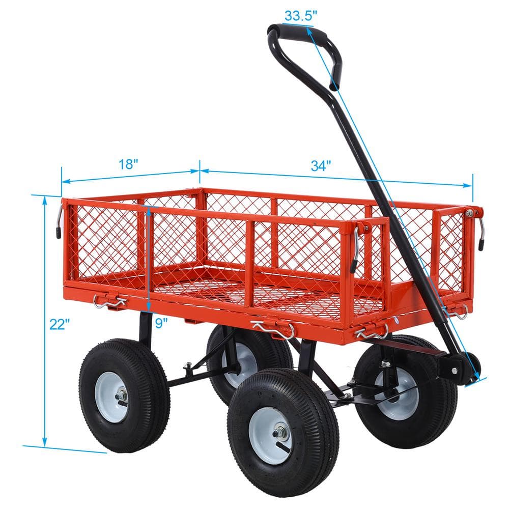 Portable 3 cu. ft. Steel Mesh Removable Sides Metal Garden Cart Red - Hercitys