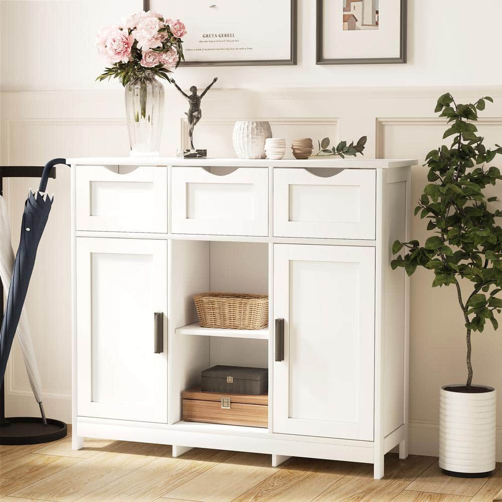 Storage Cabinets, Wooden Floor Cabinet, with Drawers and Shelves Storage Cabinet in White - Hercitys