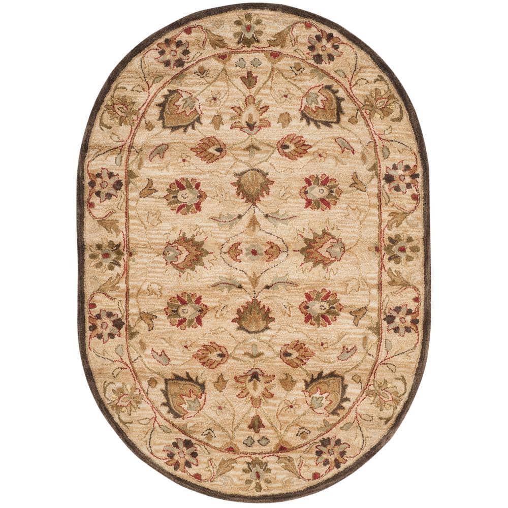 Antiquity Beige 5 ft. x 7 ft. Oval Border Area Rug - Hercitys