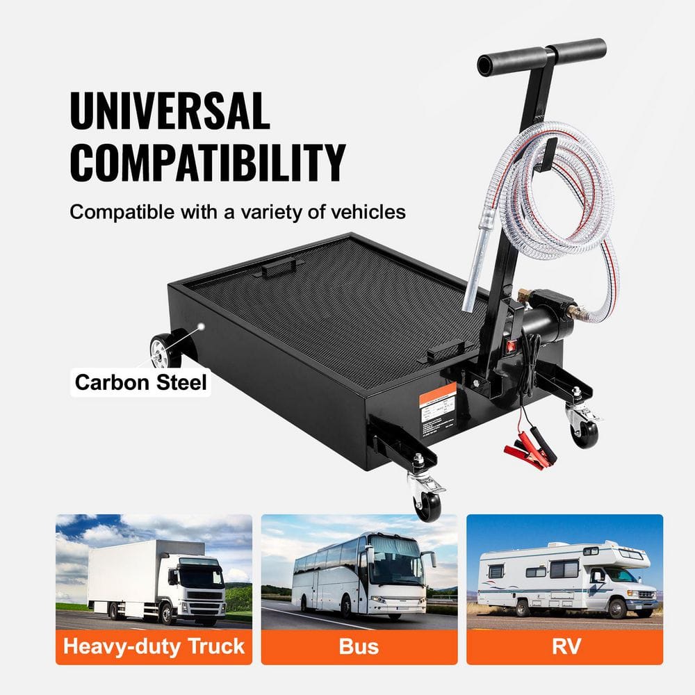 Low Profile Oil Drain Pan, 15 Gal. Oil Drain Pan with Pump, Oil Change Pan with 180-Watt Electric Pump, 8.2 ft. Hose - Hercitys