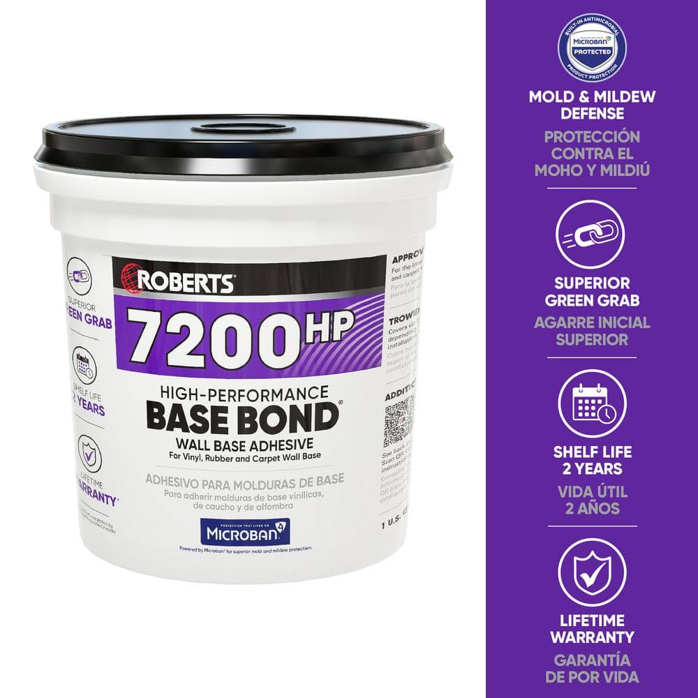 High-Performance BASE BOND 1 Gal. (4 qt.) 24-48 Hour Dry Time Vinyl, Rubber and Carpet Wall Base Adhesive in Light Tan - Hercitys