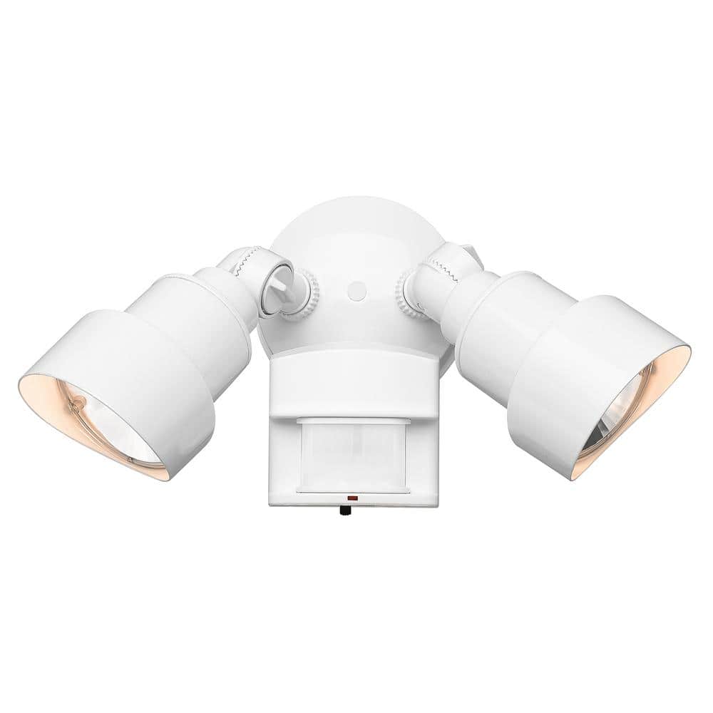 Flood Lights Collection 2-Light White Motion Activated Outdoor Integrated LED Light Fixture - Hercitys