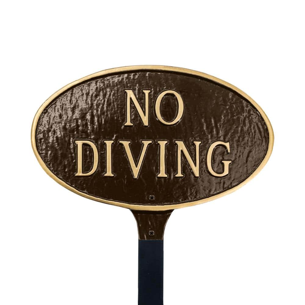 No Diving Small Oval Statement Plaque with Lawn Stake – Oil Rubbed/Gold - Hercitys