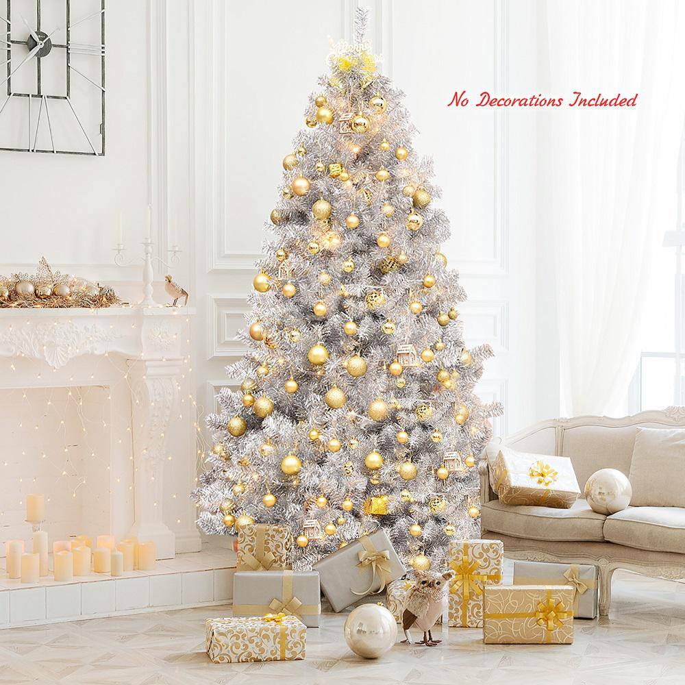 7.5 ft. Hinged Unlit Artificial Silver Tinsel Christmas Tree Holiday with 1258 Tips - Hercitys