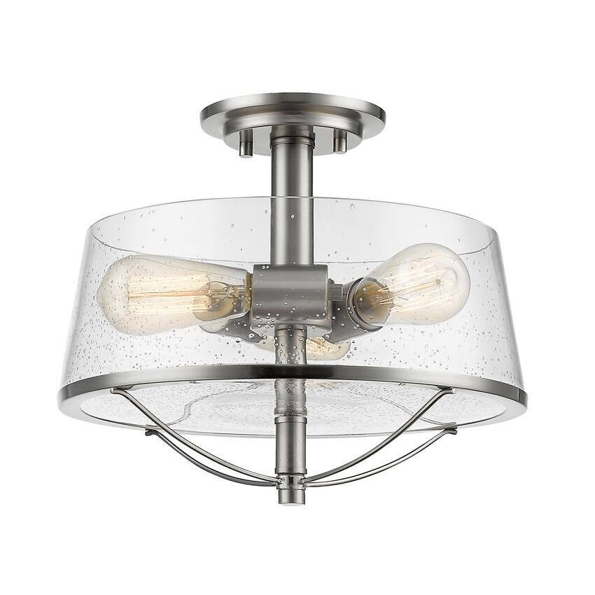 Mariner 13.37 in. 3-Light Brushed Nickel Semi Flush Mount Light with Clear Seedy Glass Shade with No Bulbs Included - Hercitys
