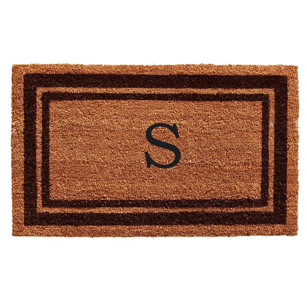 Brown Border Monogram Door Mat 18 in. x 30 in. (Letter S) - Hercitys