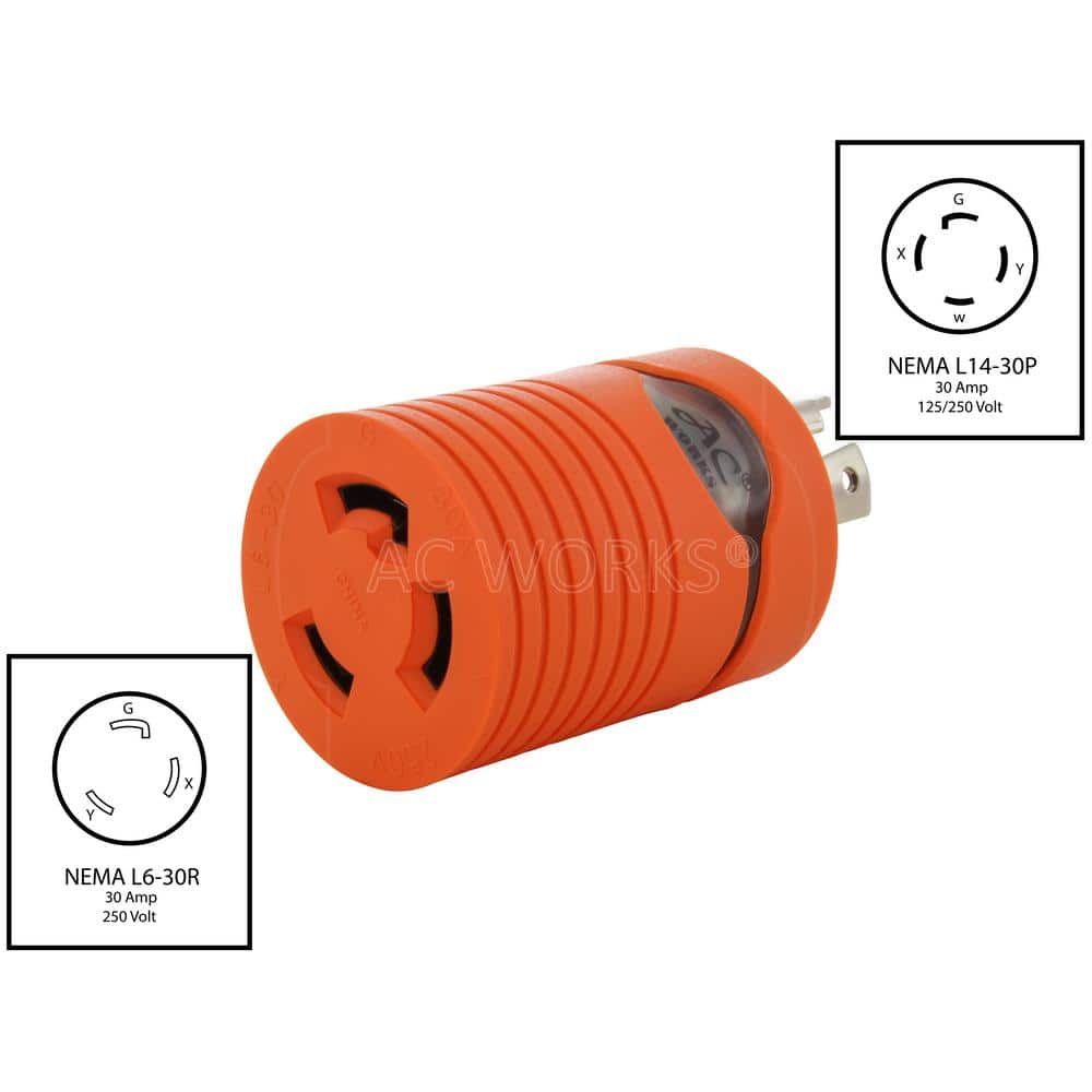 Locking Adapter NEMA L14-30P 30Amp 125/250Volt 4Prong Locking Plug to L6-30R 3Prong 30Amp 250Volt Locking Female - Hercitys