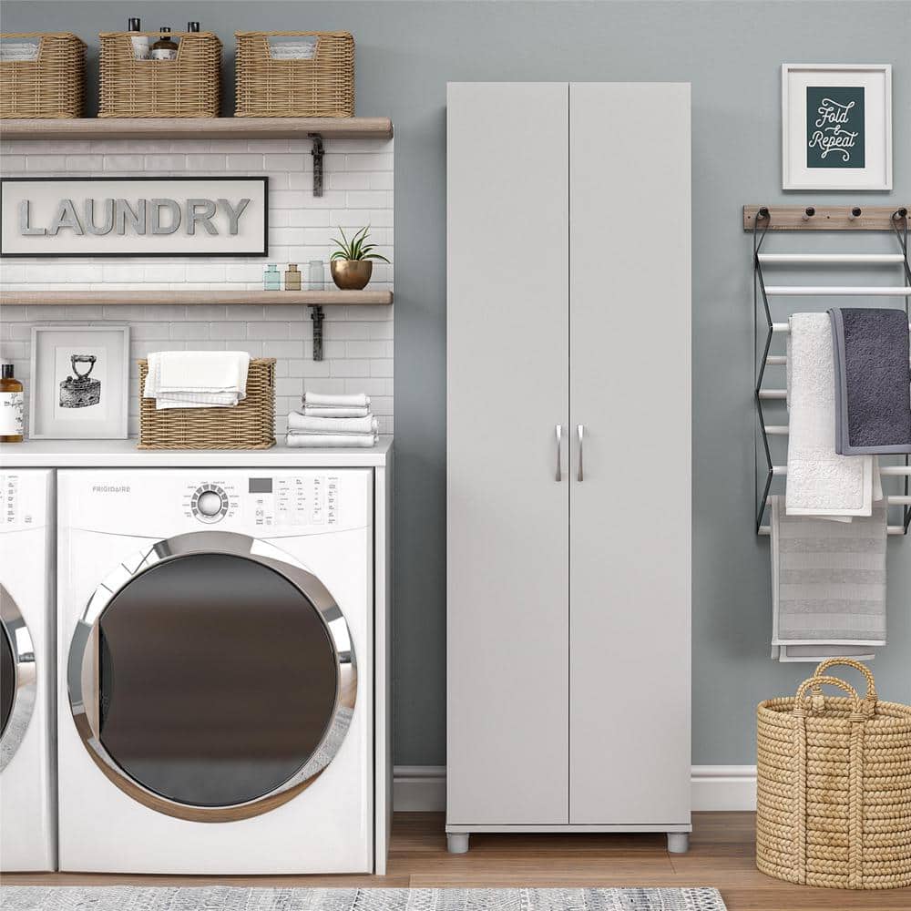 Lonn 23.7 in. x 75 in. x 15.39 in. 2 Doors 5 Shelves Freestanding Utility Storage Cabinet in Dove Gray - Hercitys