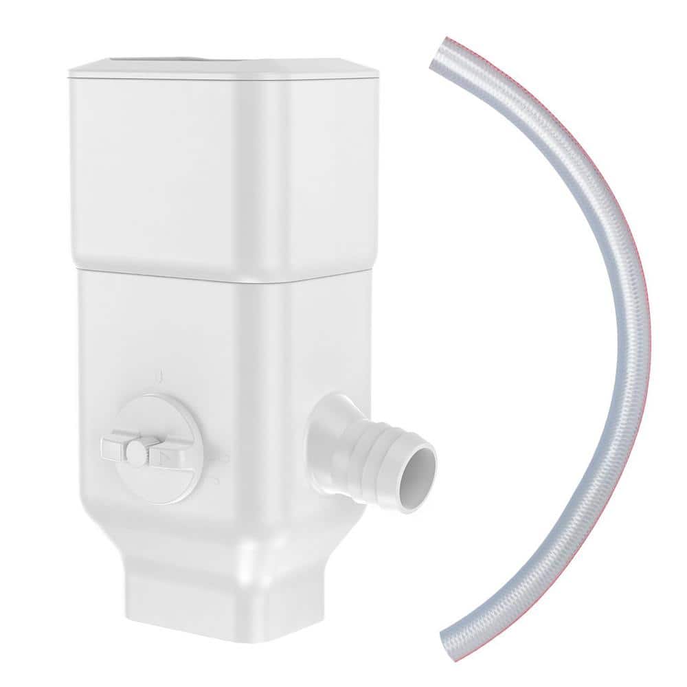 White Plastic Rainwater Barrel Diverter Kit with Adjustable Valve, 4 ft. Hose for 2×3 and /3×4 in. Standard Downspouts - Hercitys