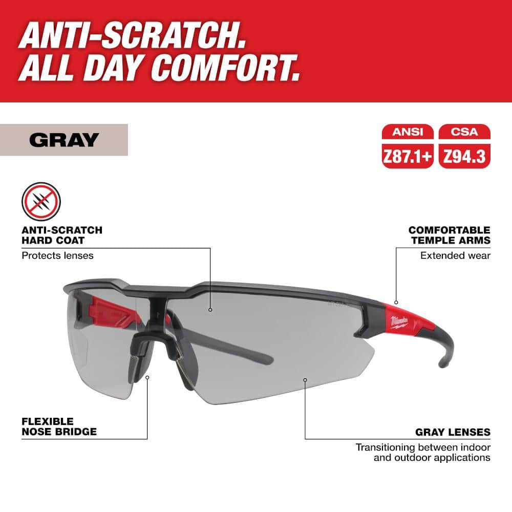 Safety Glasses with Gray Anti-Scratch Lenses (4-Pack) - Hercitys