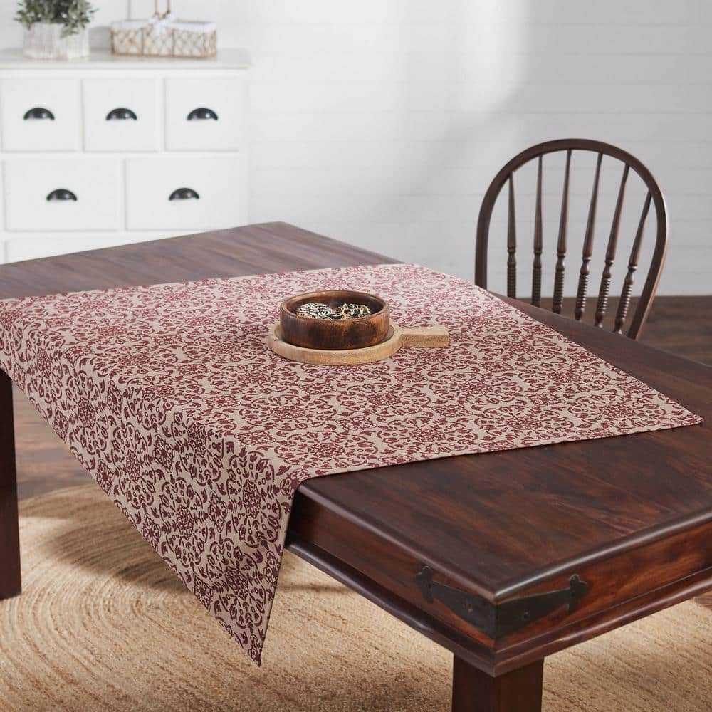 Custom House 42 in. W x 42 in. L Burgundy Jacquard Medallion Cotton Blend Tablecloth Topper - Hercitys
