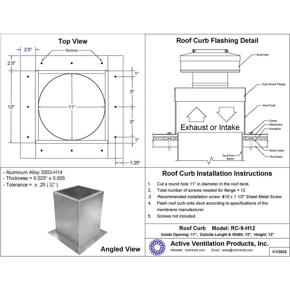 Box is 12 in. Wide x 12 in. Long x 12 in. High Aluminum Roof Curb - Hercitys